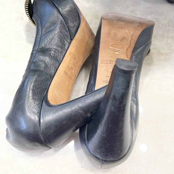 SEE BY Chloe black leather zipper pumps Sz 39/9 - Picture 8 of 10